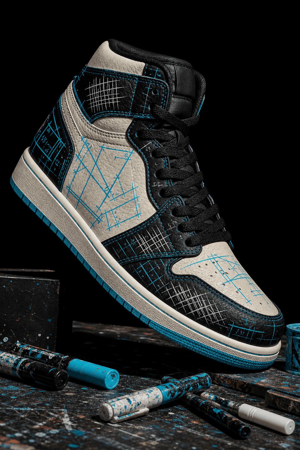 Hand-finished blue custom sneaker