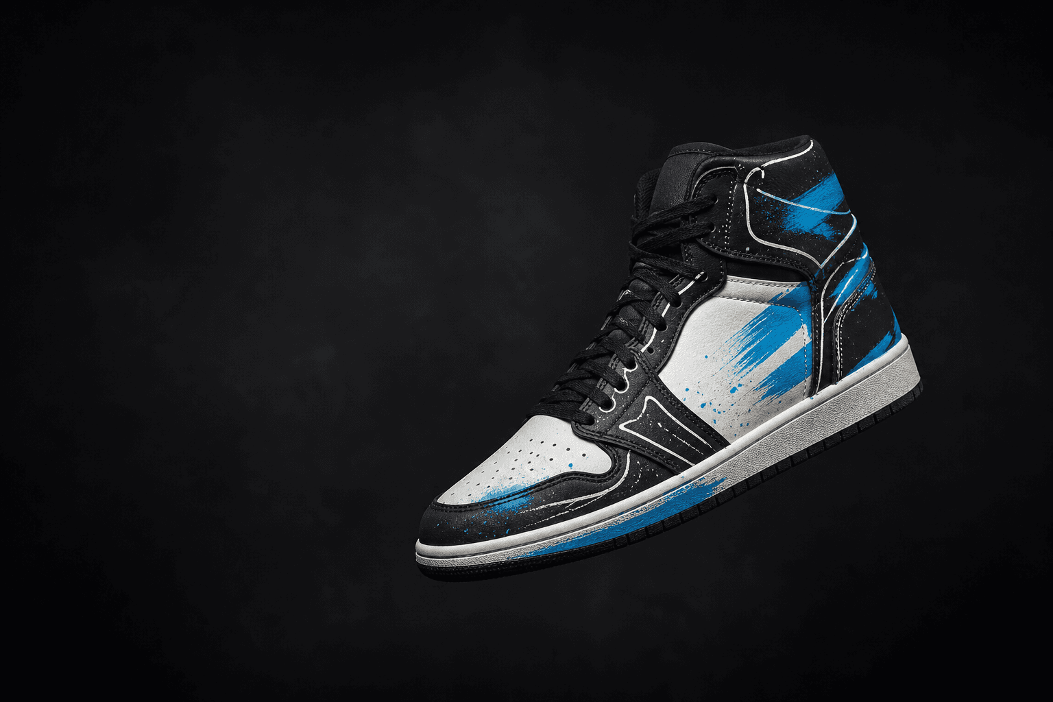 Black, white, and cyan custom sneaker